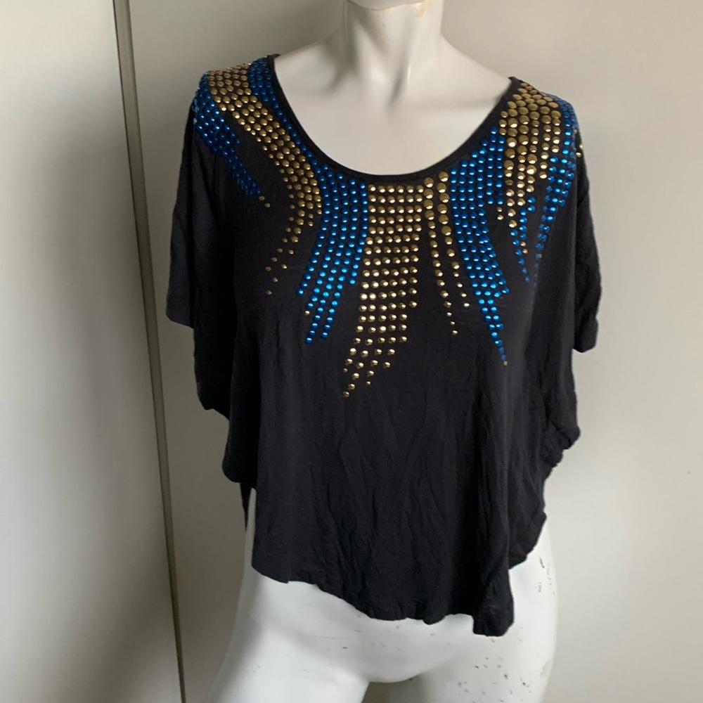 Free People Batwing XS black scoop neck studded blouse